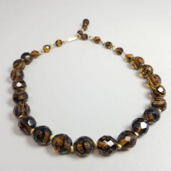 Vintage Brown Black Faceted Glass Bead Beaded Necklace Adjustable Length Clasp - Picture 6 of 7